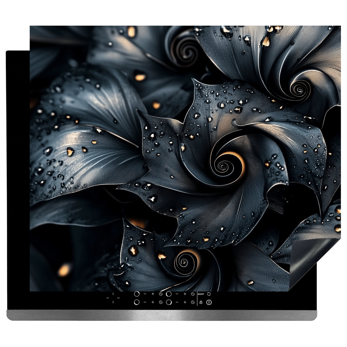 Inductie Beschermer - Afdekmat - Elegant Donker Bloem Design