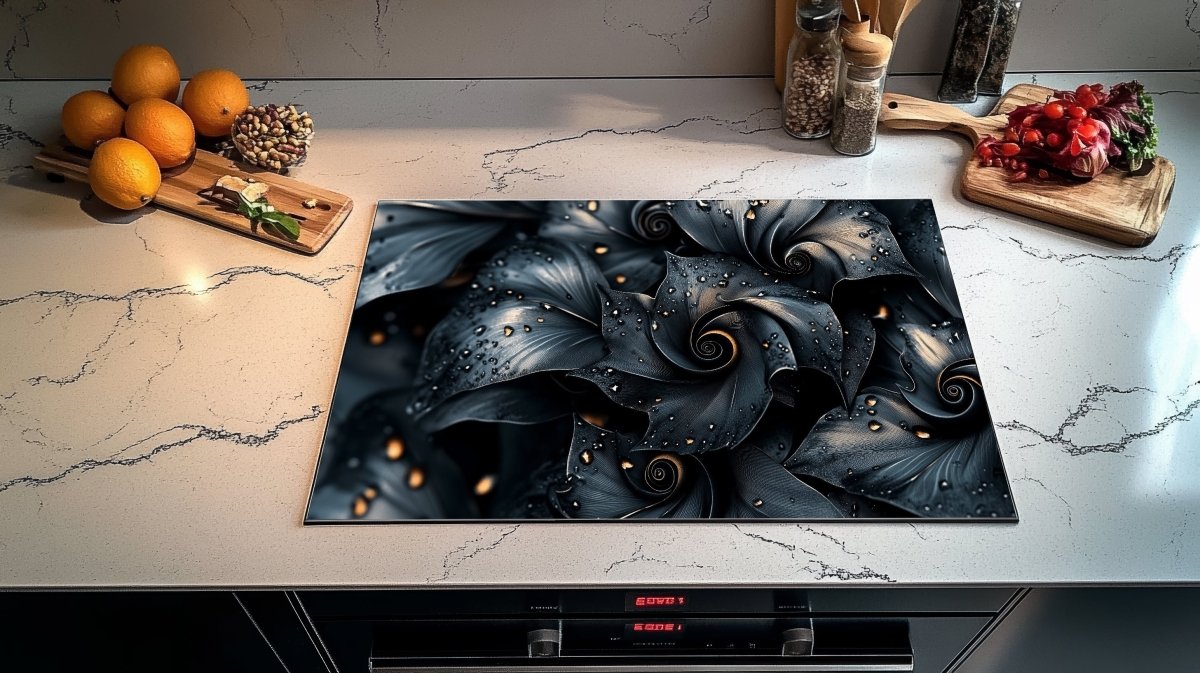 Inductie Beschermer - Afdekmat - Elegant Donker Bloem Design