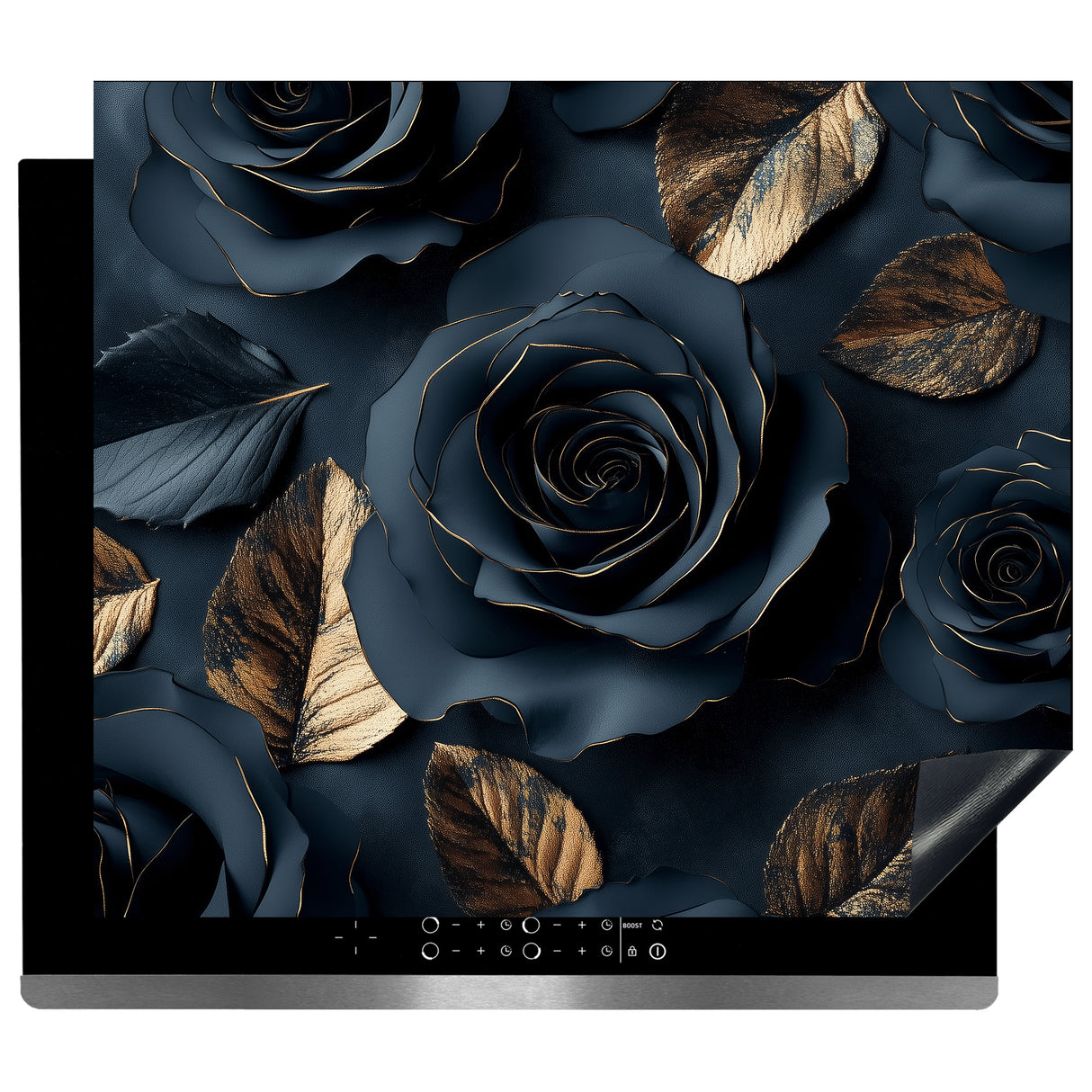 Inductie Beschermer - Afdekmat - Elegant Donker Goud Bloem