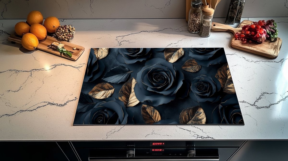 Inductie Beschermer - Afdekmat - Elegant Donker Goud Bloem