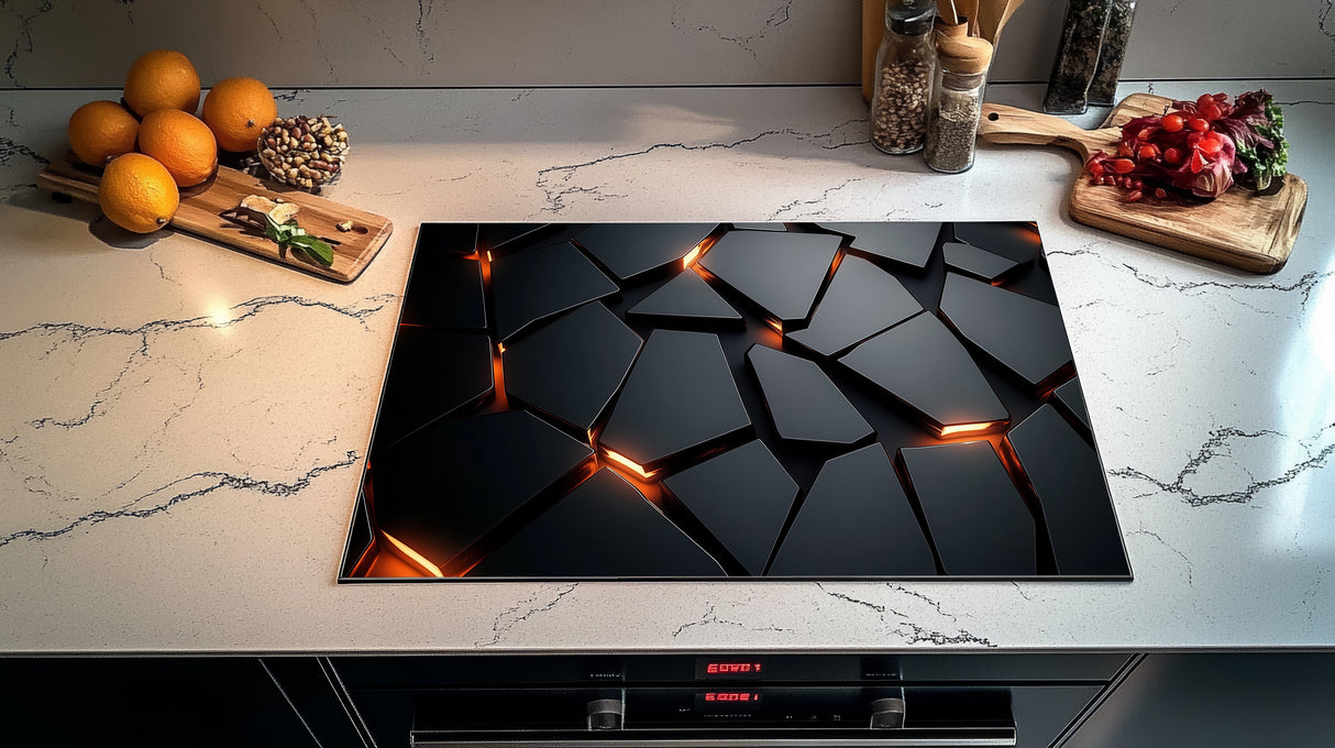 Inductie Beschermer - Afdekmat - Gebroken Zwarte Tegels