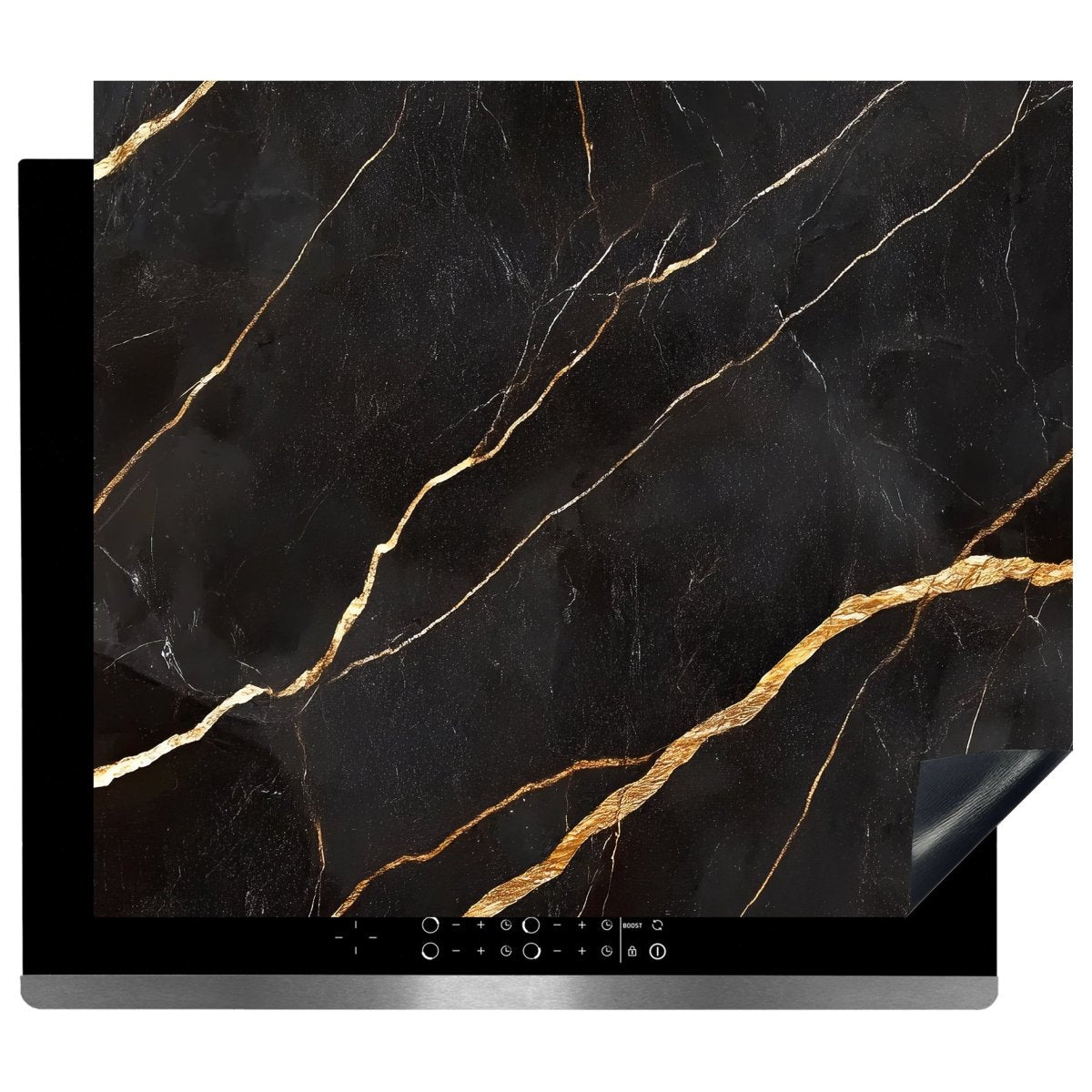 Inductie Beschermer - Afdekmat - Luxe Zwart Marmerlook met Gouden Aders