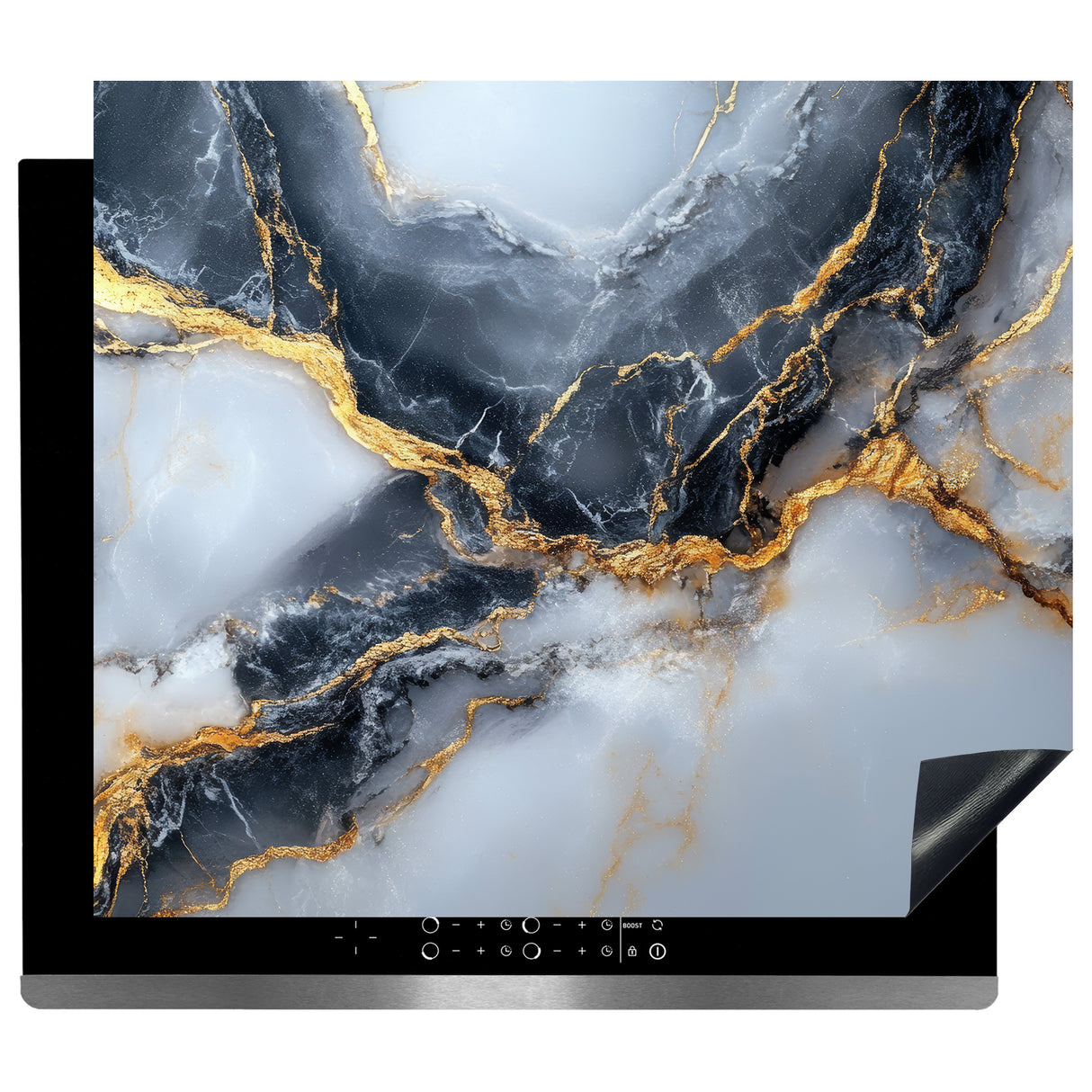 Inductie Beschermer - Afdekmat - Luxe Blauw En Grijs Marmerlook