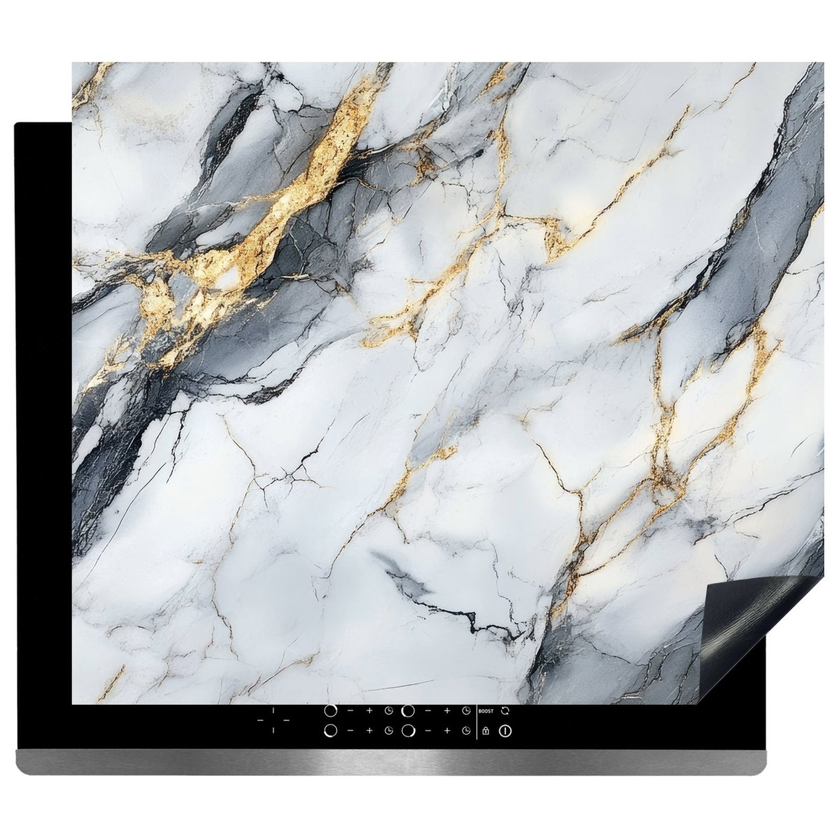 Inductie Beschermer – Afdekmat - Wit Luxe Marmer met Gouden Aders