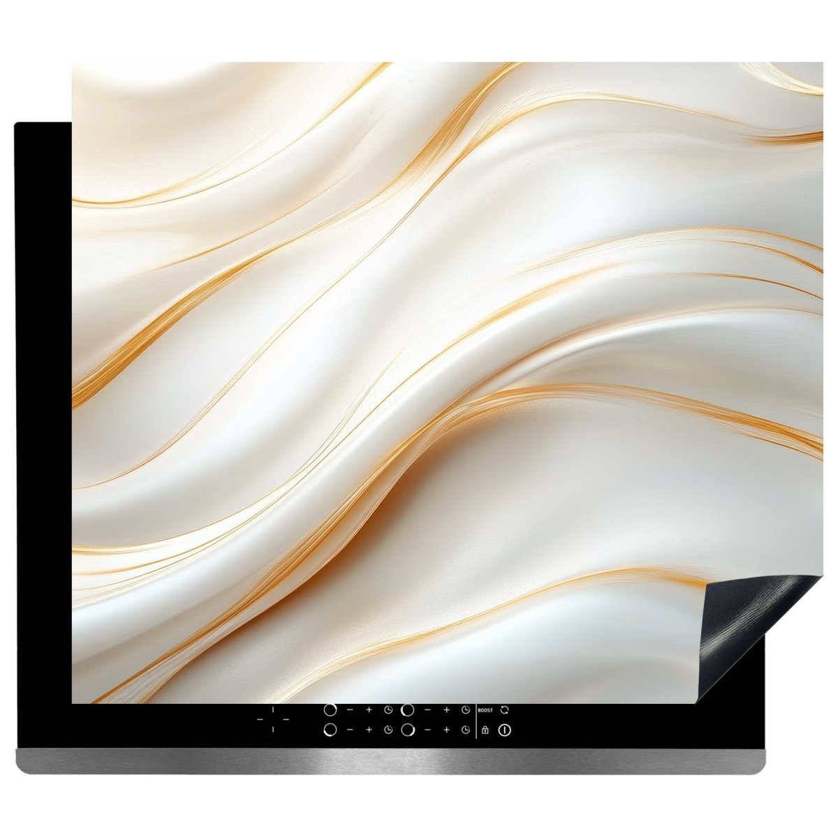 Inductie Beschermer – Afdekmat - Parelwit met Gouden Lijnen