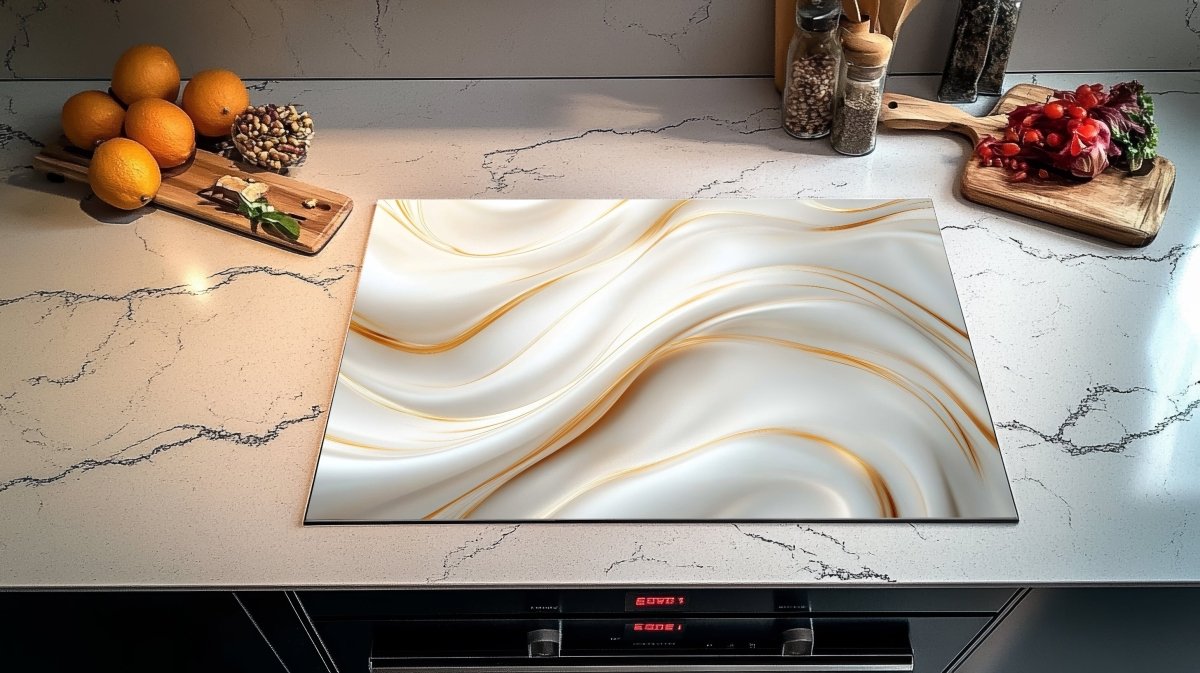 Inductie Beschermer – Afdekmat - Parelwit met Gouden Lijnen