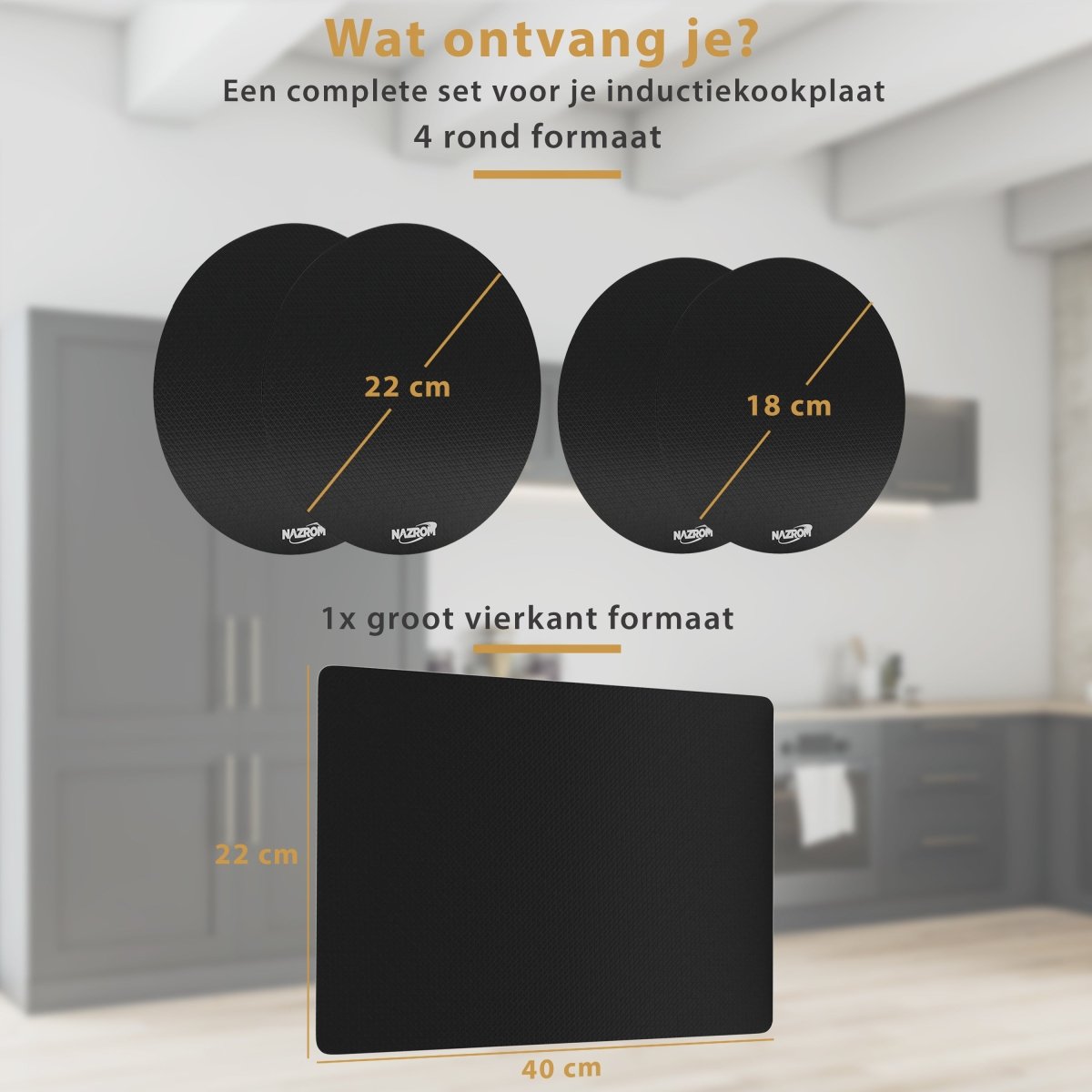 Inductie Beschermer Set Zwart – 5 Stuks | 3 Maten – Anti-Kras & Anti-Slip