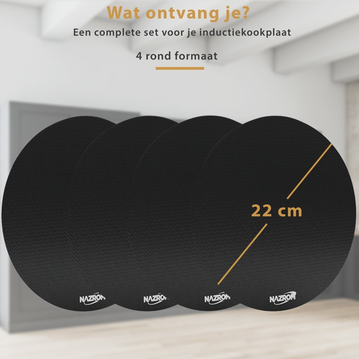 Inductie Beschermer Set Zwart – 4 Stuks 22Ø – Anti-Kras & Anti-Slip