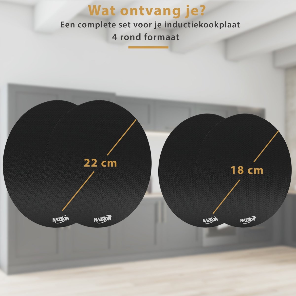 Inductie Beschermer Set Zwart – 4 Stuks | 2 Maten – Anti-Kras & Anti-Slip