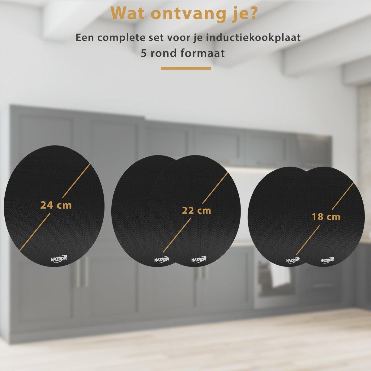 Inductie Beschermer Set Zwart – 5 Stuks | 3 Maten – Anti-Kras & Anti-Slip