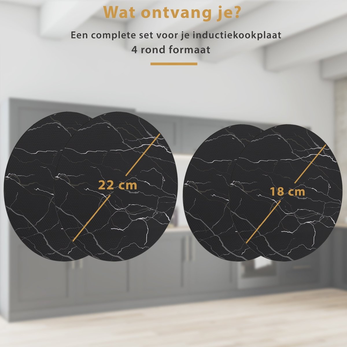 Inductie Beschermer Set Marmer – 4 Stuks | 2 Maten – Anti-Kras & Anti-Slip