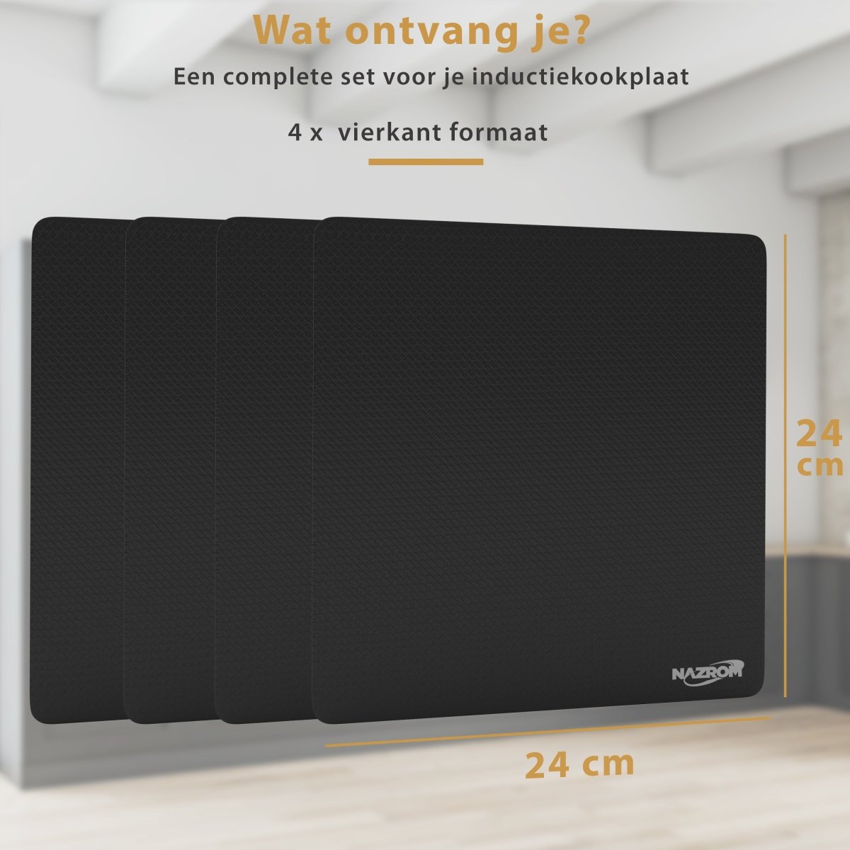 Inductie Beschermer Set Zwart – Voor Grote Kookzones - 4 stuks 24x24 cm