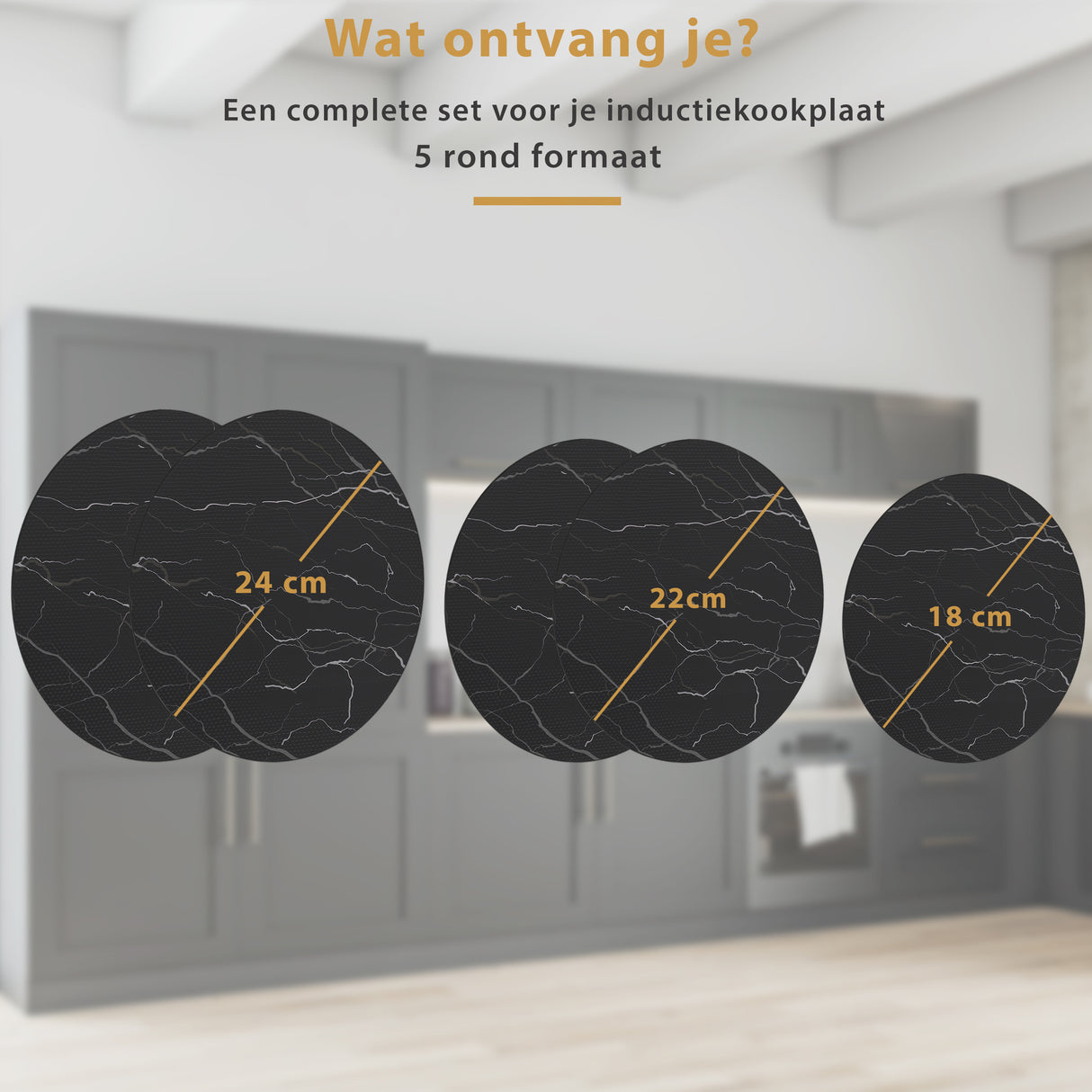 Inductie Beschermer Set Marmer – 5 Stuks | 3 Maten – Anti-Kras & Anti-Slip