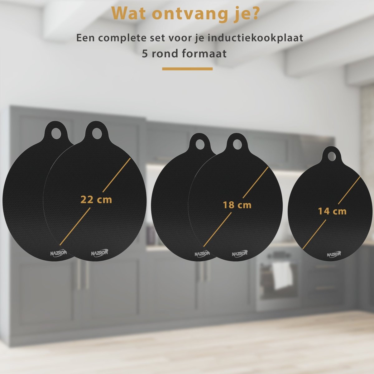 Inductie Beschermer Set Zwart – 5 Stuks | 3 Maten – Anti-Kras & Anti-Slip