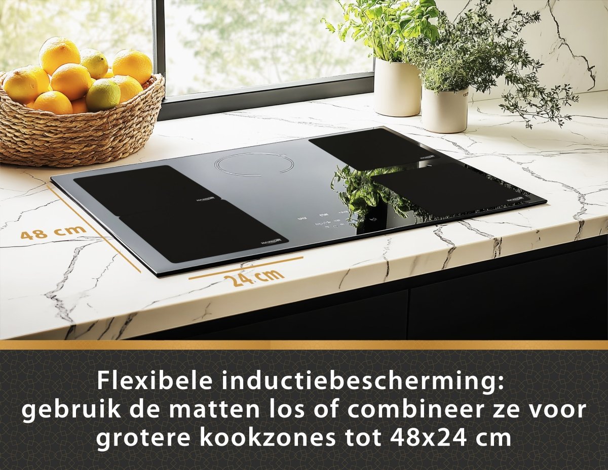 Inductie Beschermer Set Zwart – Voor Grote Kookzones - 4 stuks 24x24 cm