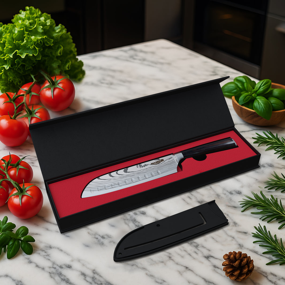 Japans Santokumes 18 cm – Vlijmscherp Koksmes met Ergonomisch Handvat & Luxe Geschenkdoos