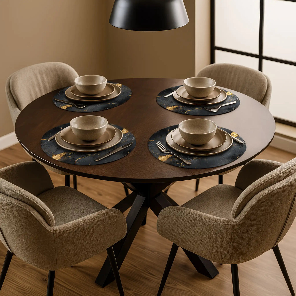 Placemats rond marmer op ronde tafel