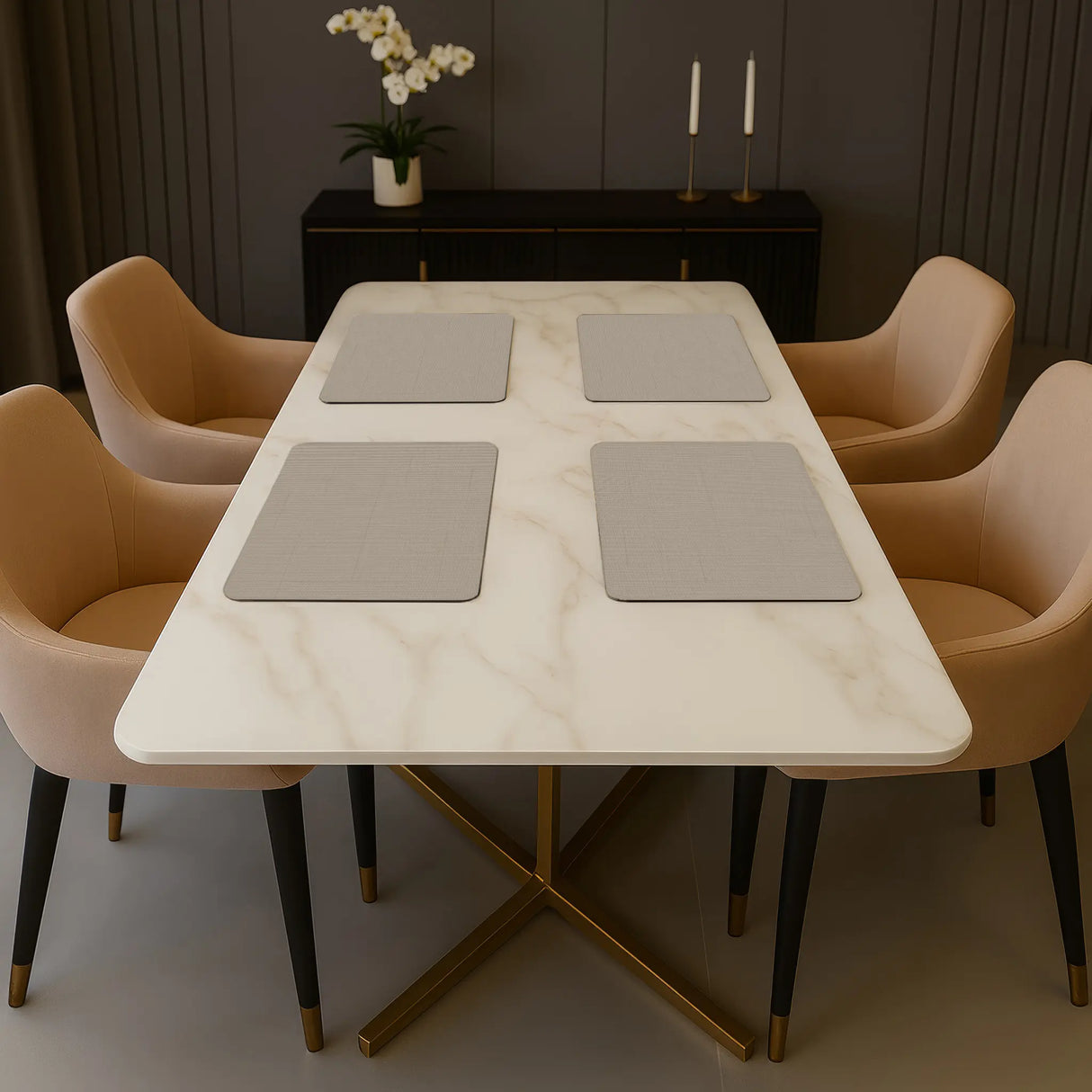 Luxe Vinyl Placemats Van Kunststof – Licht Beige Ribbelstructuur, Rond & Rechthoek