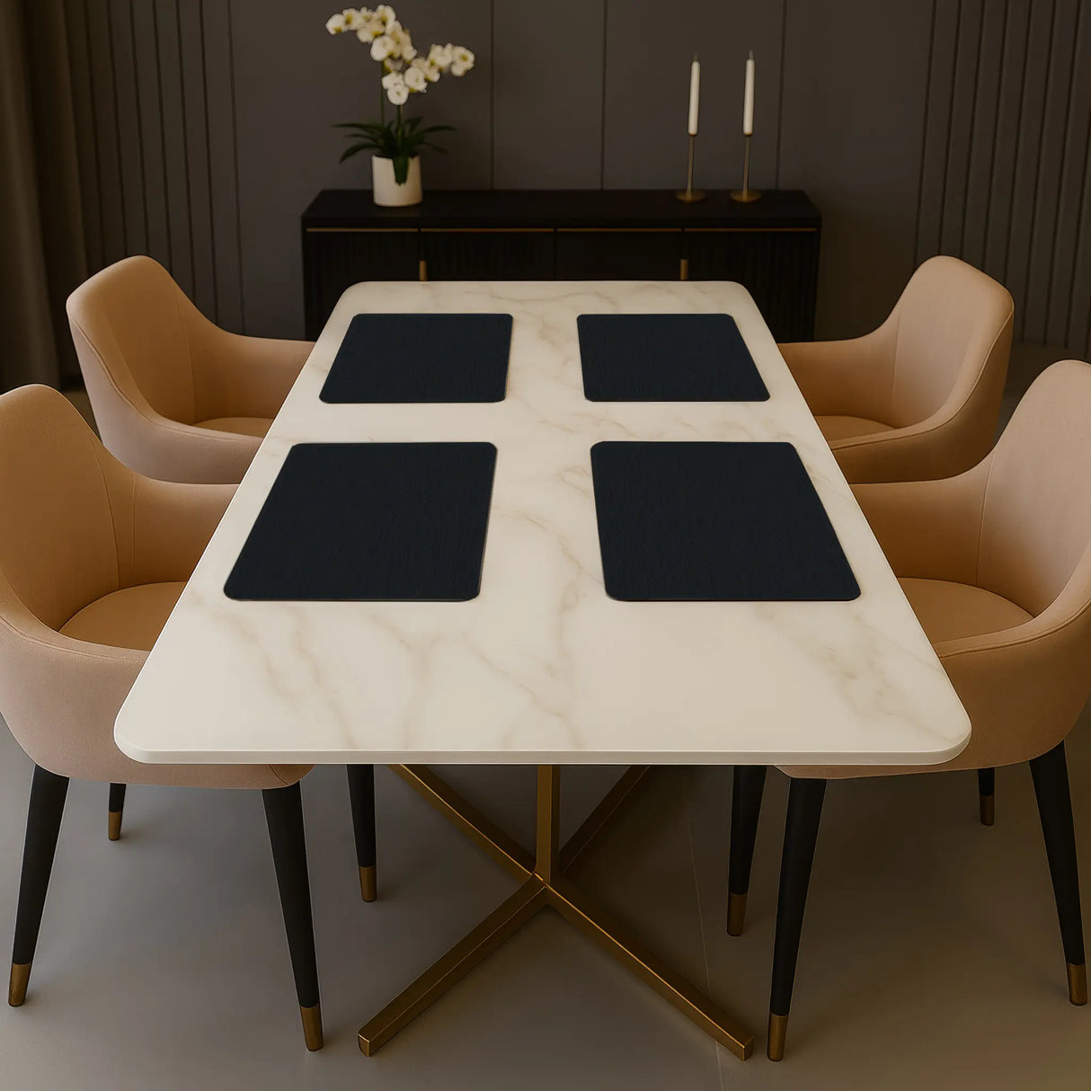 Luxe Vinyl Placemats Van Kunststof – Zwart Linnen Look, Rond & Rechthoek
