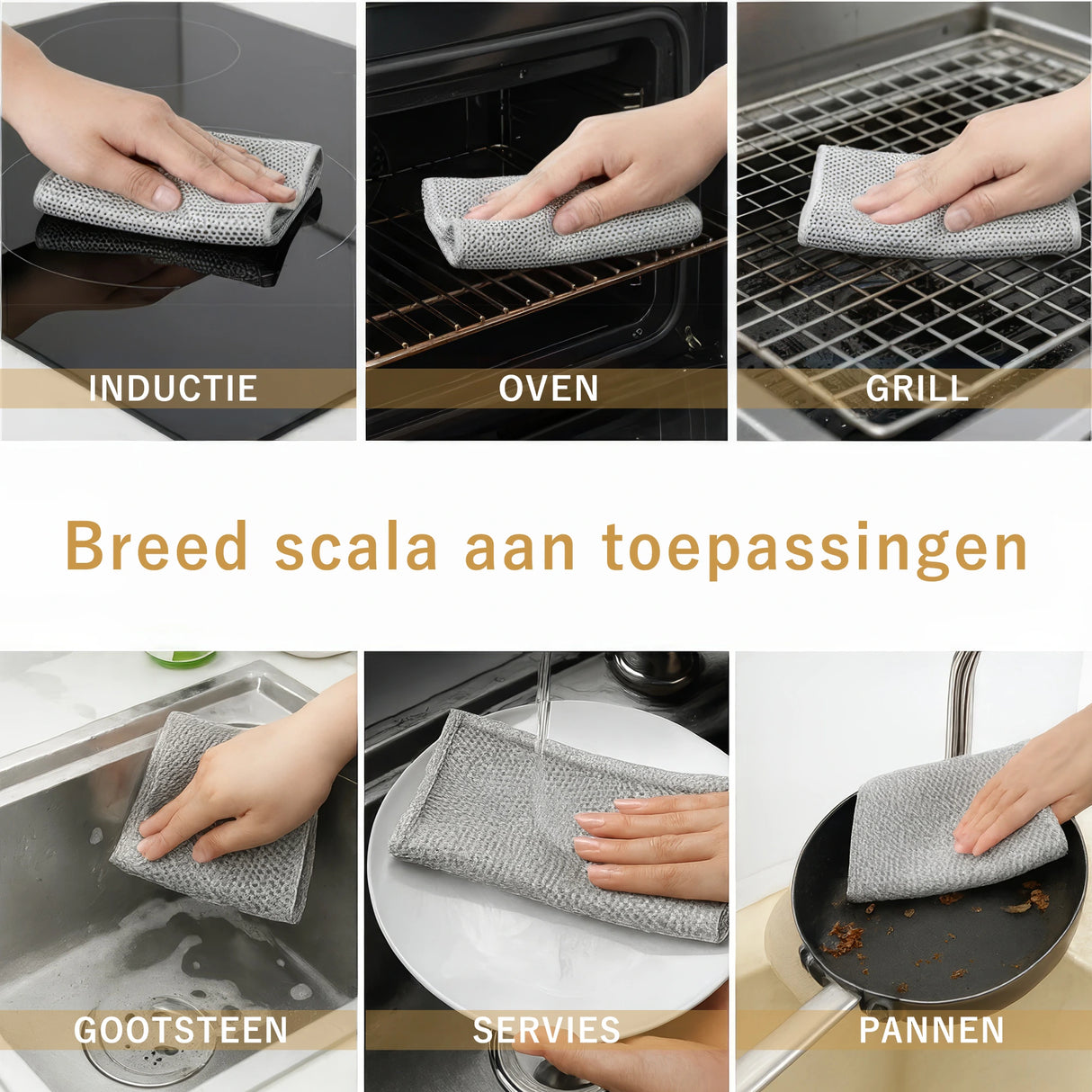 Breed scala aan toepassingen - microvezel doeken voor inductie, oven, grill, gootsteen, servies en pannen