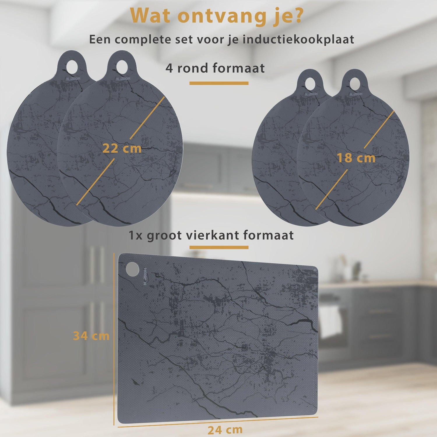 NAZROM® Inductie Beschermer – Inductie Mat - Stijlvolle Set Inductie Matten - 5 Stuks – 3 Maten - Elegant Grijs NAZROM