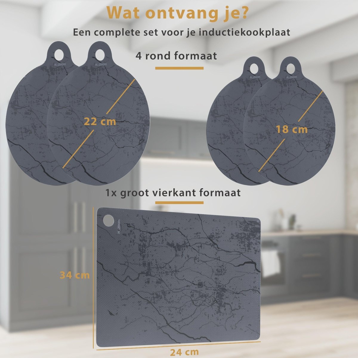 NAZROM® Inductie Beschermer – Inductie Mat - Stijlvolle Set Inductie Matten - 5 Stuks – 3 Maten - Elegant Grijs NAZROM