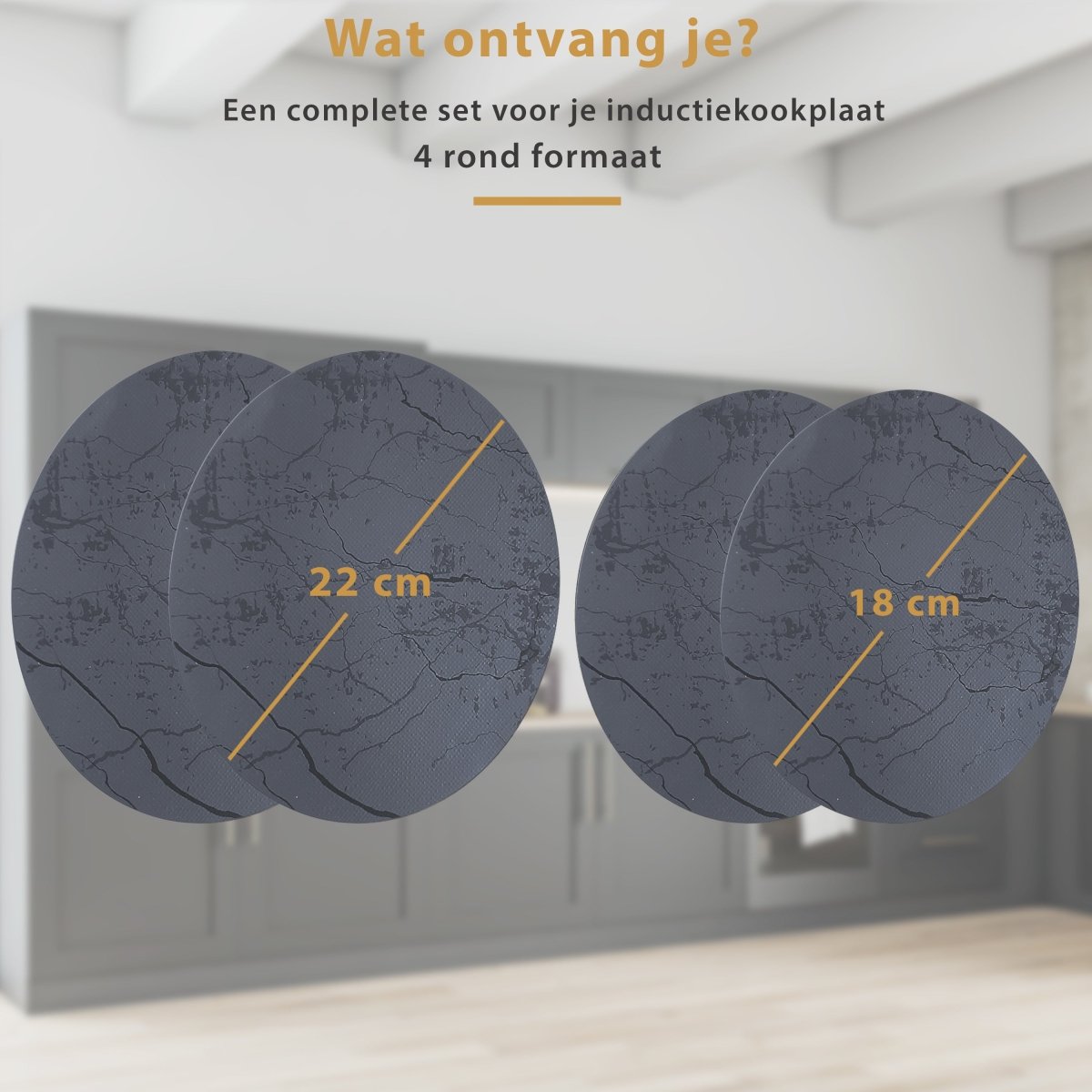 Inductie Beschermer Set Elegant Grijs – 4 Stuks | 2 Maten – Anti-Kras & Anti-Slip