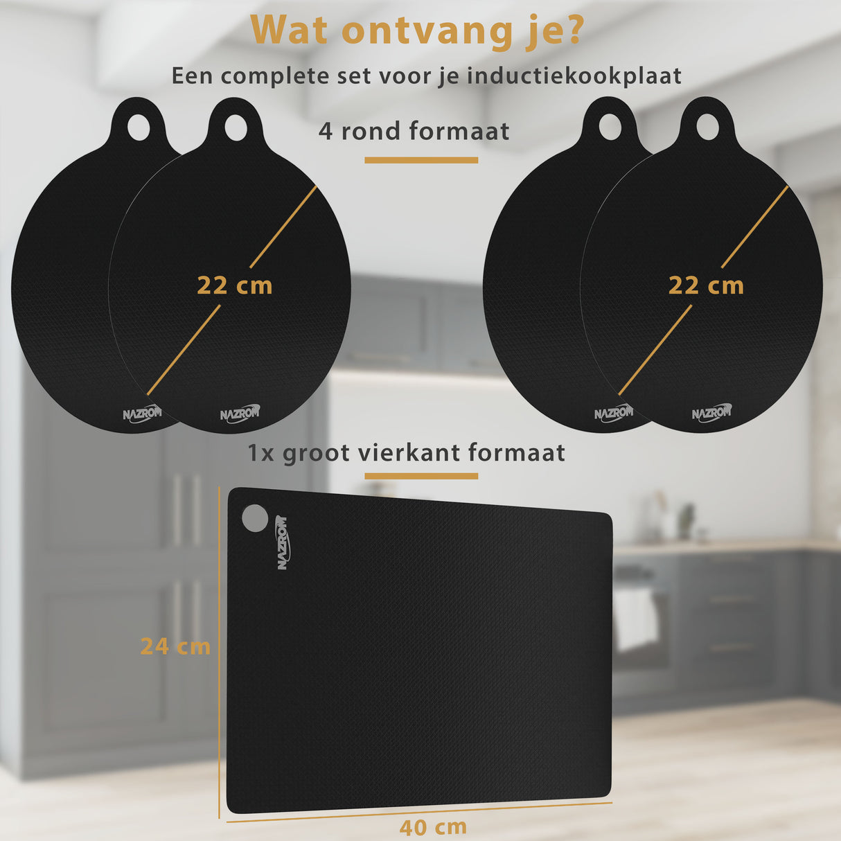NAZROM Inductie Beschermer – Inductie Mat - Stijlvolle Set Inductie Matten - 5 Stuks – 2 Maten - Zwart