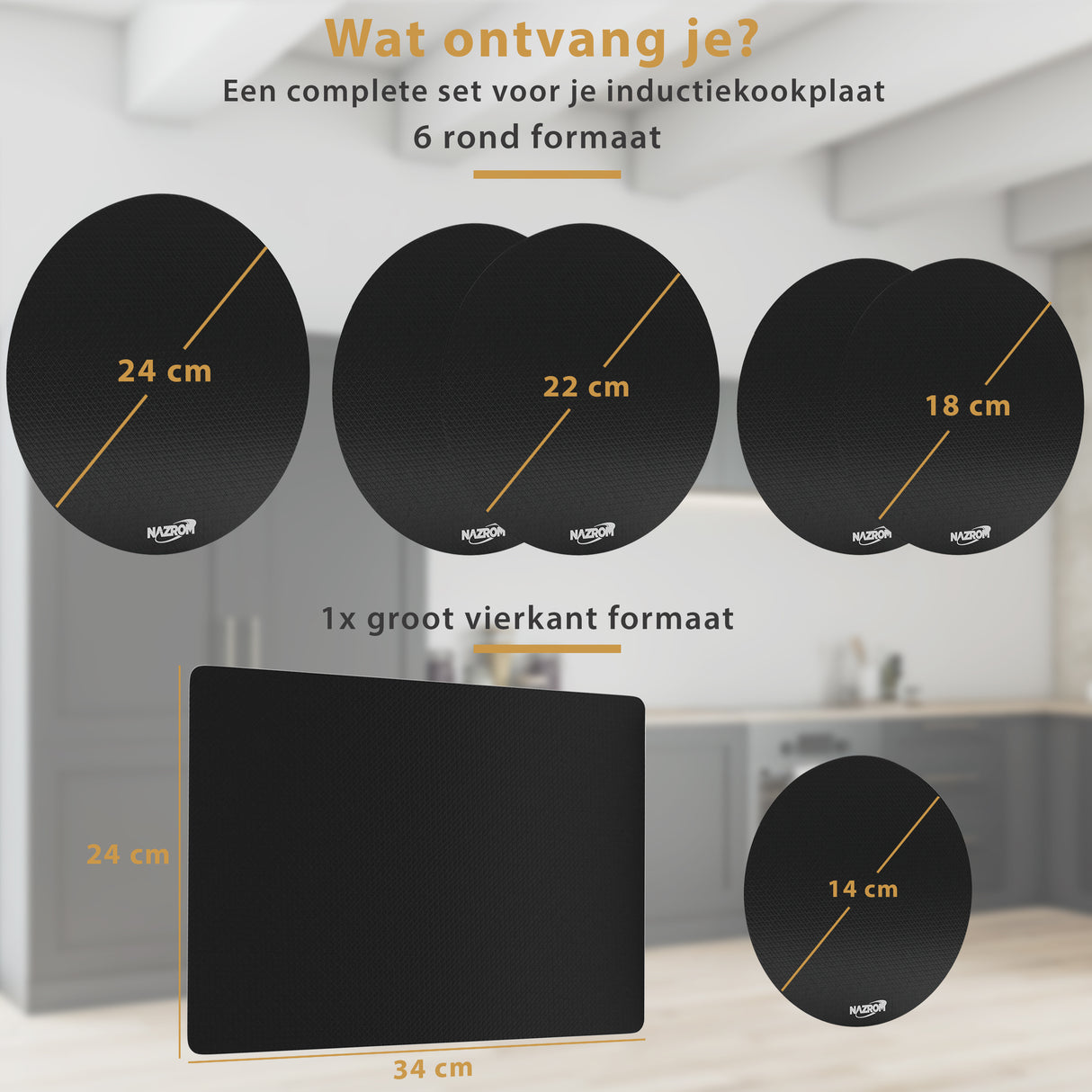 Inductie Beschermer Set Zwart – 7 Stuks | 5 Maten – Anti-Kras & Anti-Slip