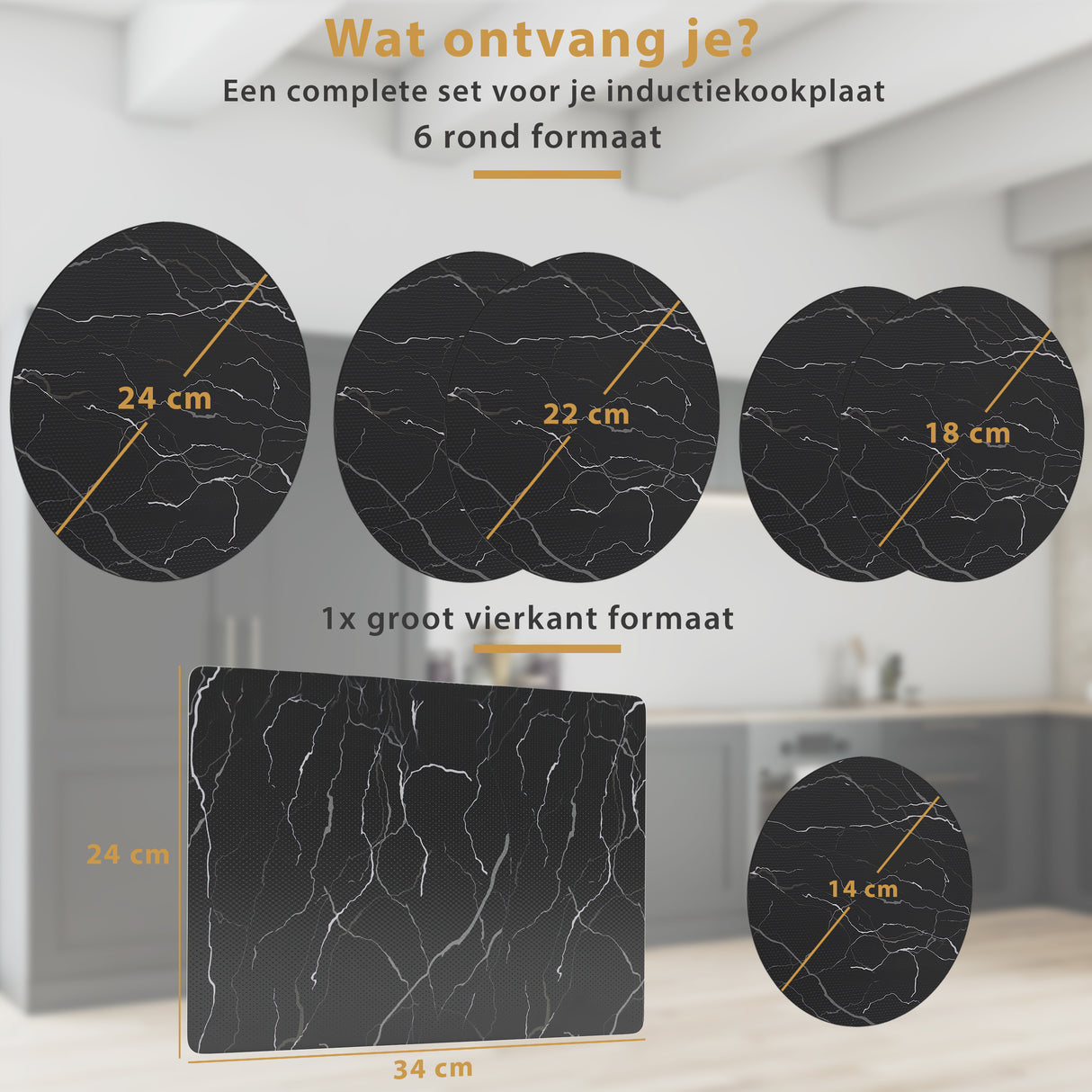 Inductie Beschermer – Inductie Mat - Stijlvolle Set Inductie Matten - 7 Stuks – 5 Maten - Marmer