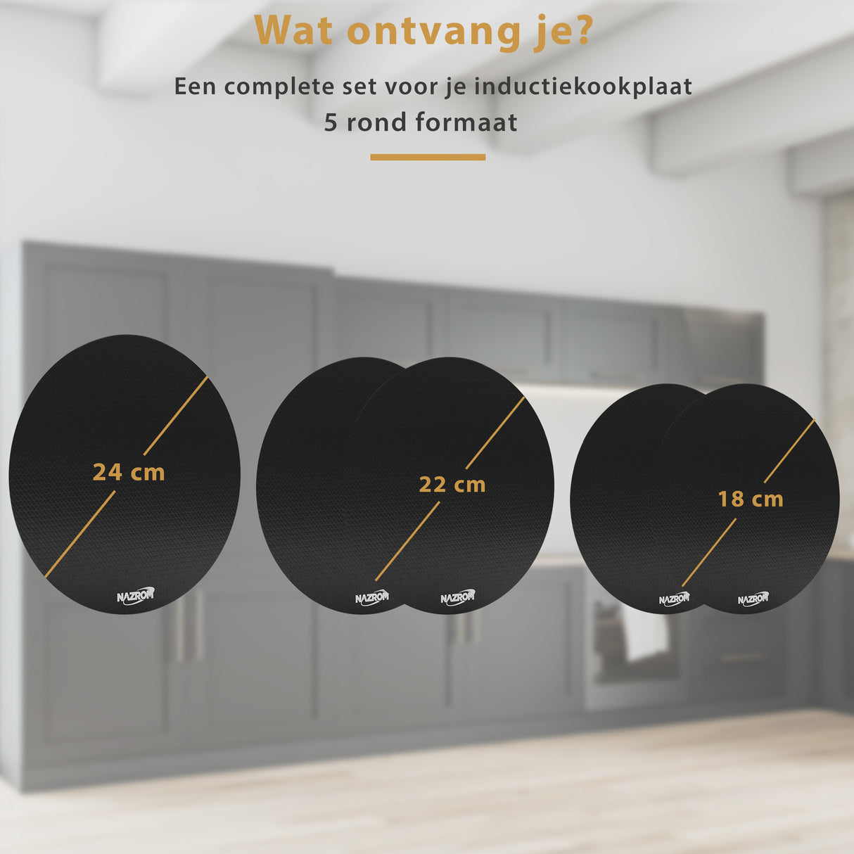 Inductie Beschermer – Inductie Mat - Stijlvolle Set Inductie Matten - 5 Stuks – 3 Maten - Zwart