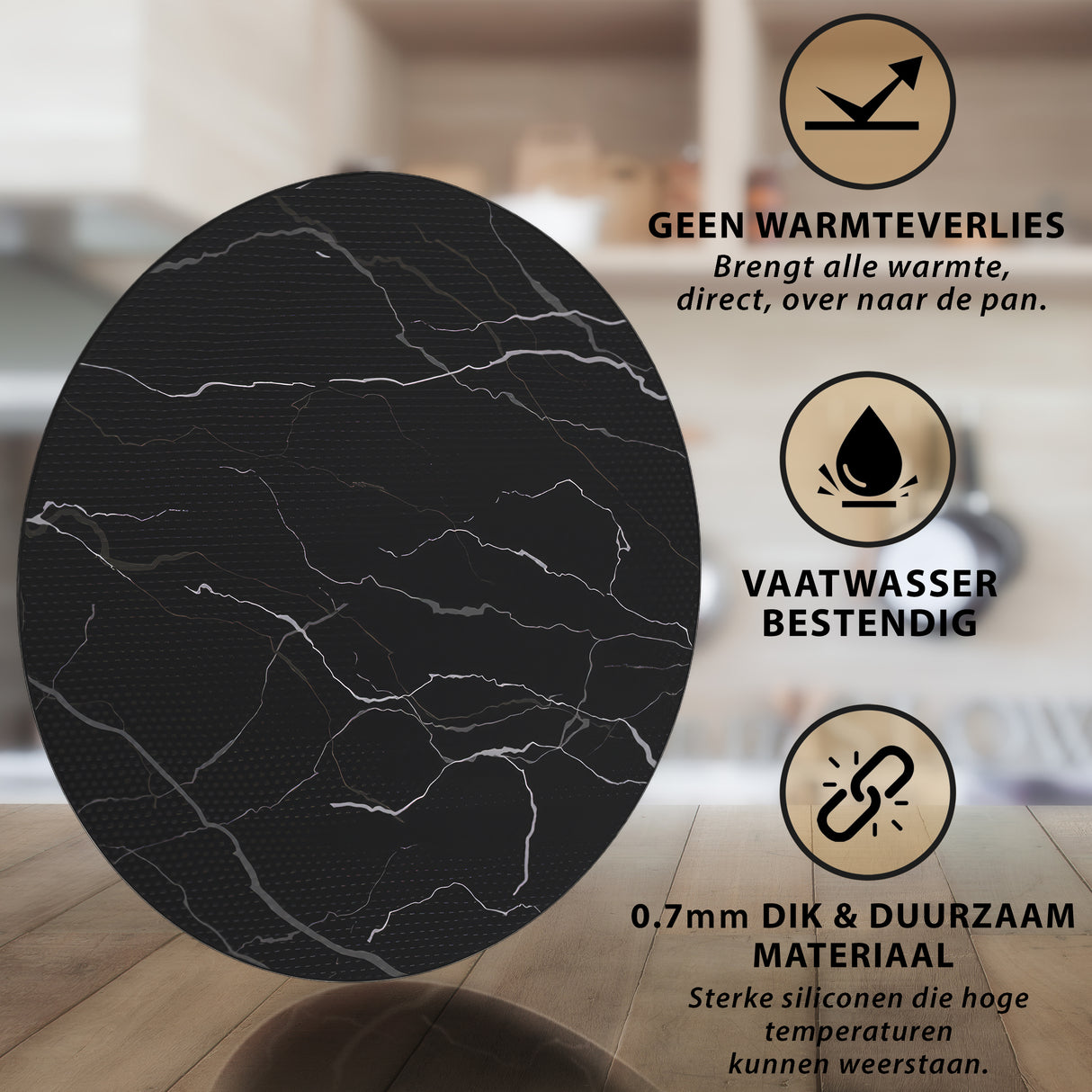 Inductie Beschermer – Inductie Mat - Stijlvolle Set Inductie Matten - 5 Stuk – 3 Maten - Marmer