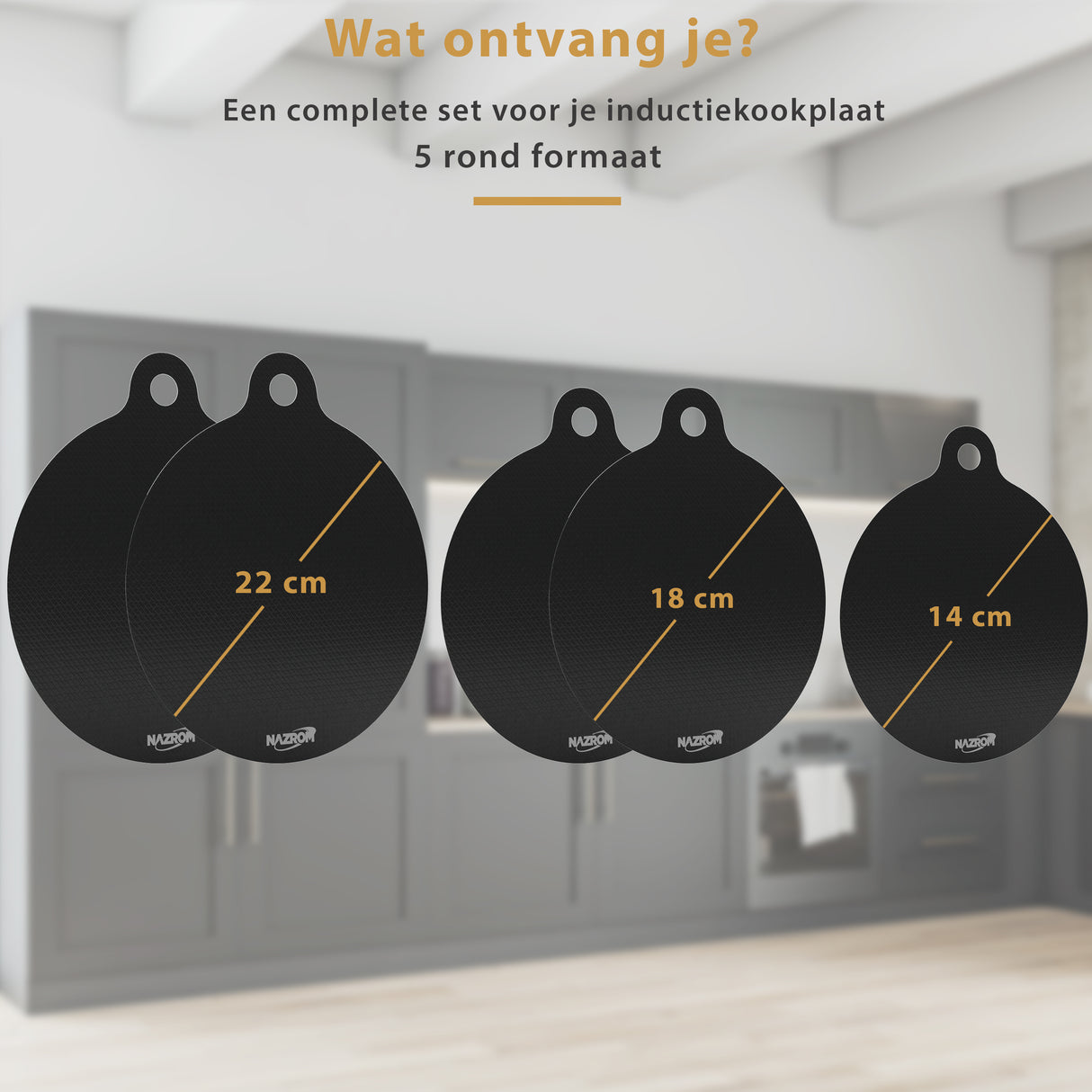 Inductie Beschermer – Inductie Mat - Stijlvolle Set Inductie Matten - 5 Stuks – 3 Maten - Zwart