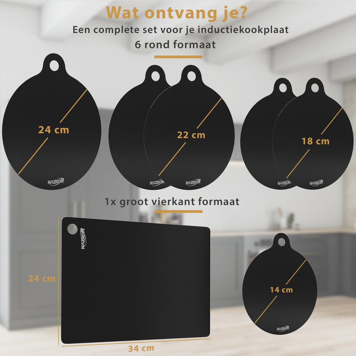 Inductie Beschermer Set Zwart – 7 Stuks | 5 Maten – Anti-Kras & Anti-Slip