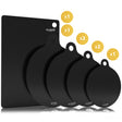 Set van zeven zwarte inductiebeschermers in verschillende maten voor optimale bescherming van inductiekookplaten