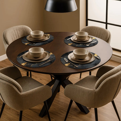 Placemats rond marmer op ronde tafel 