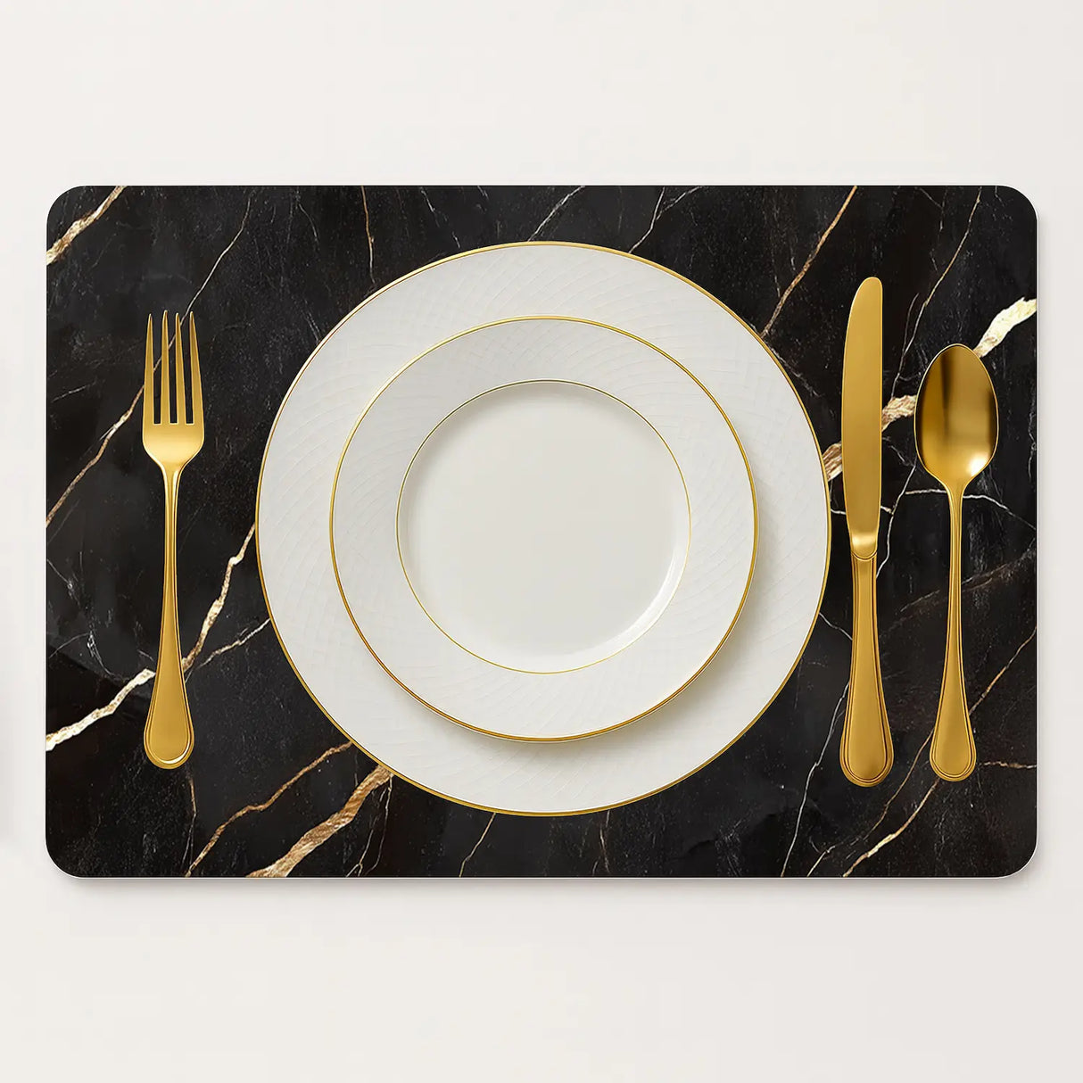 Luxe Vinyl Placemats – Zwart Marmer Met Gouden Aders