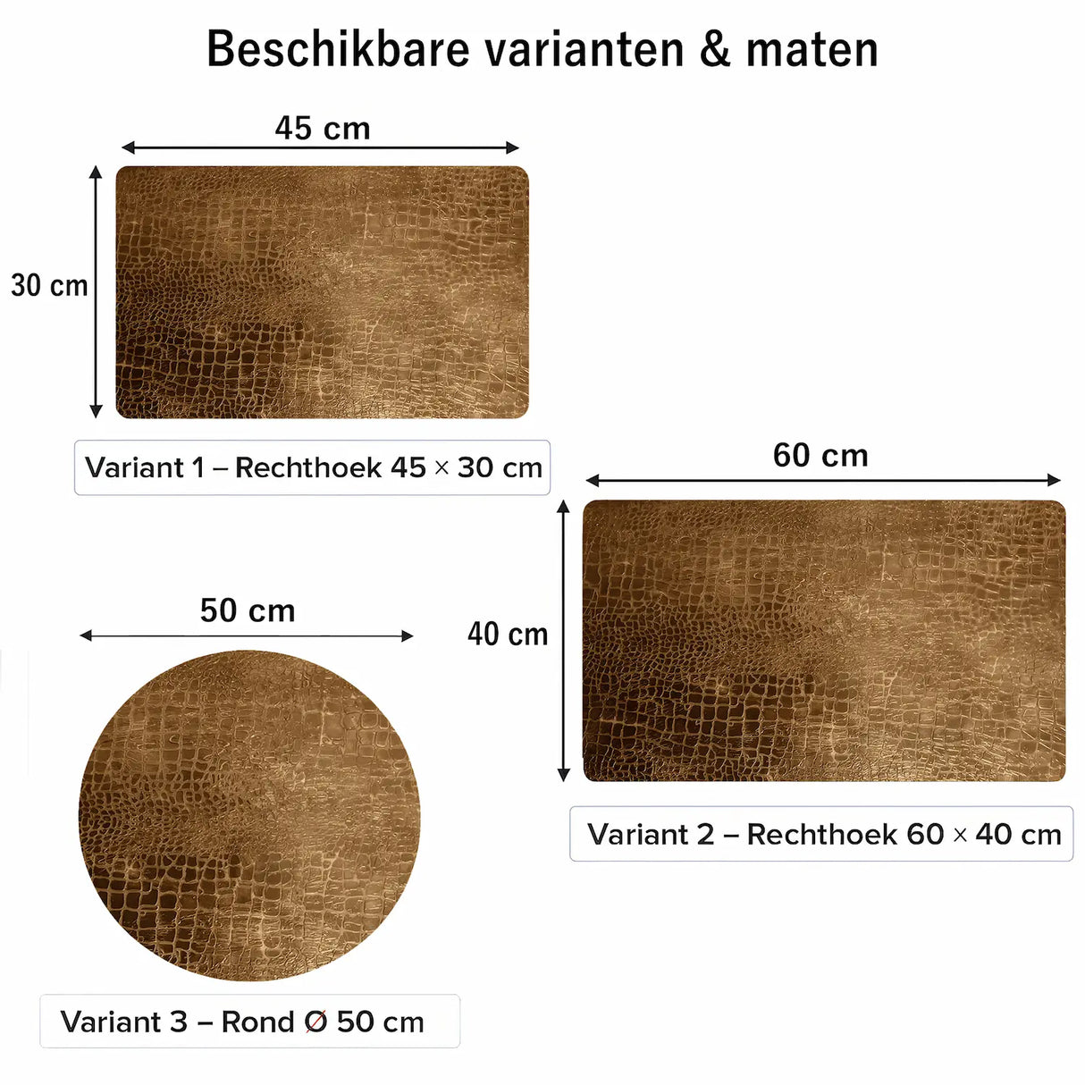 Placemat luxury croco look in goud met beschikbare maten 45x30 cm, 60x40 cm en rond 50 cm