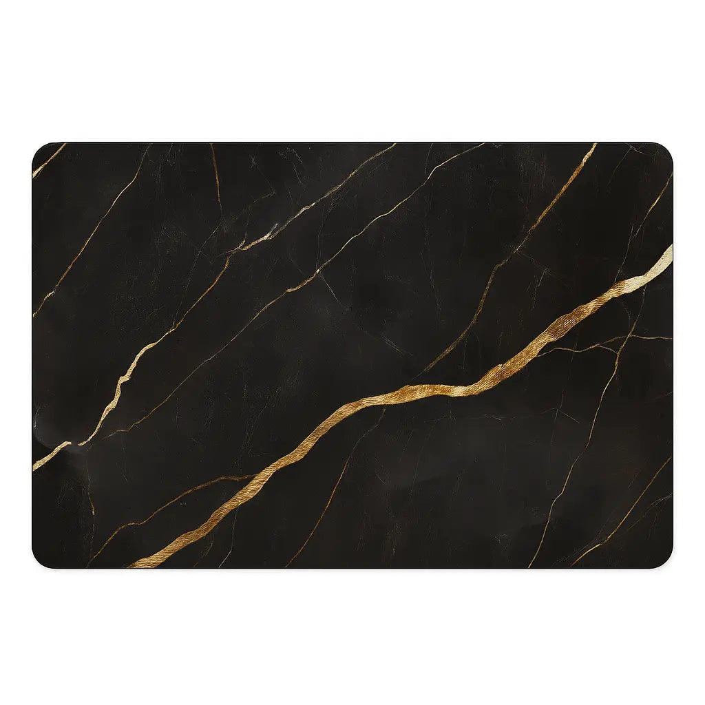 Vinyl placemat van kunststof met zwart marmer en gouden aders