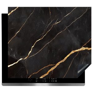 Inductie Beschermer - Afdekmat - Luxe Zwart Marmerlook met Gouden Aders