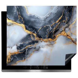 Inductie Beschermer - Afdekmat - Luxe Blauw En Grijs Marmerlook