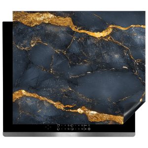 Inductie Beschermer – Afdekmat - Zwart En Grijs Marmer met Goudaccenten