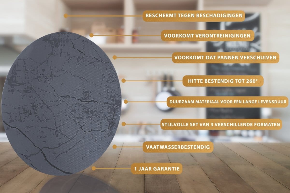 Inductie Beschermer – Inductie Mat - 5 Stuks – 3 Maten - Elegant Grijs - Afbeelding 2