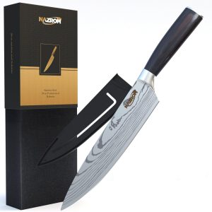 NAZROM® Professioneel Koksmes 20 CM, Inclusief Mesbeschermer, Duurzaam En Vlijmscherp