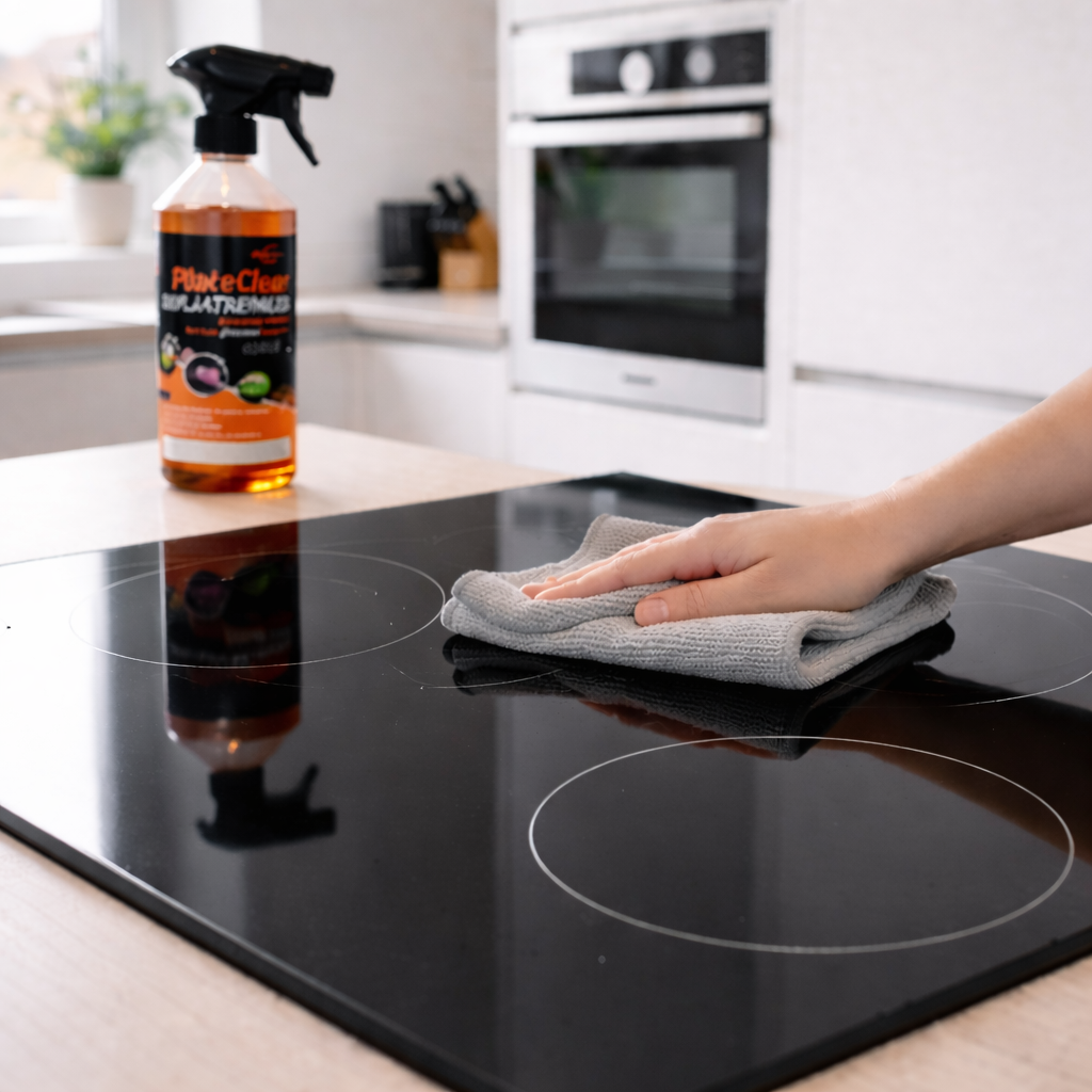 Iemand maakt een kookplaat schoon